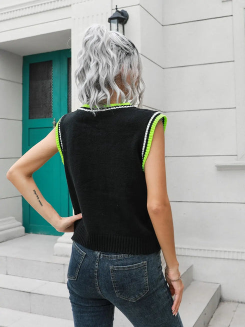 'Leocadia' Diamond Print Sleeveless Knit Sweater - Celes Fashion